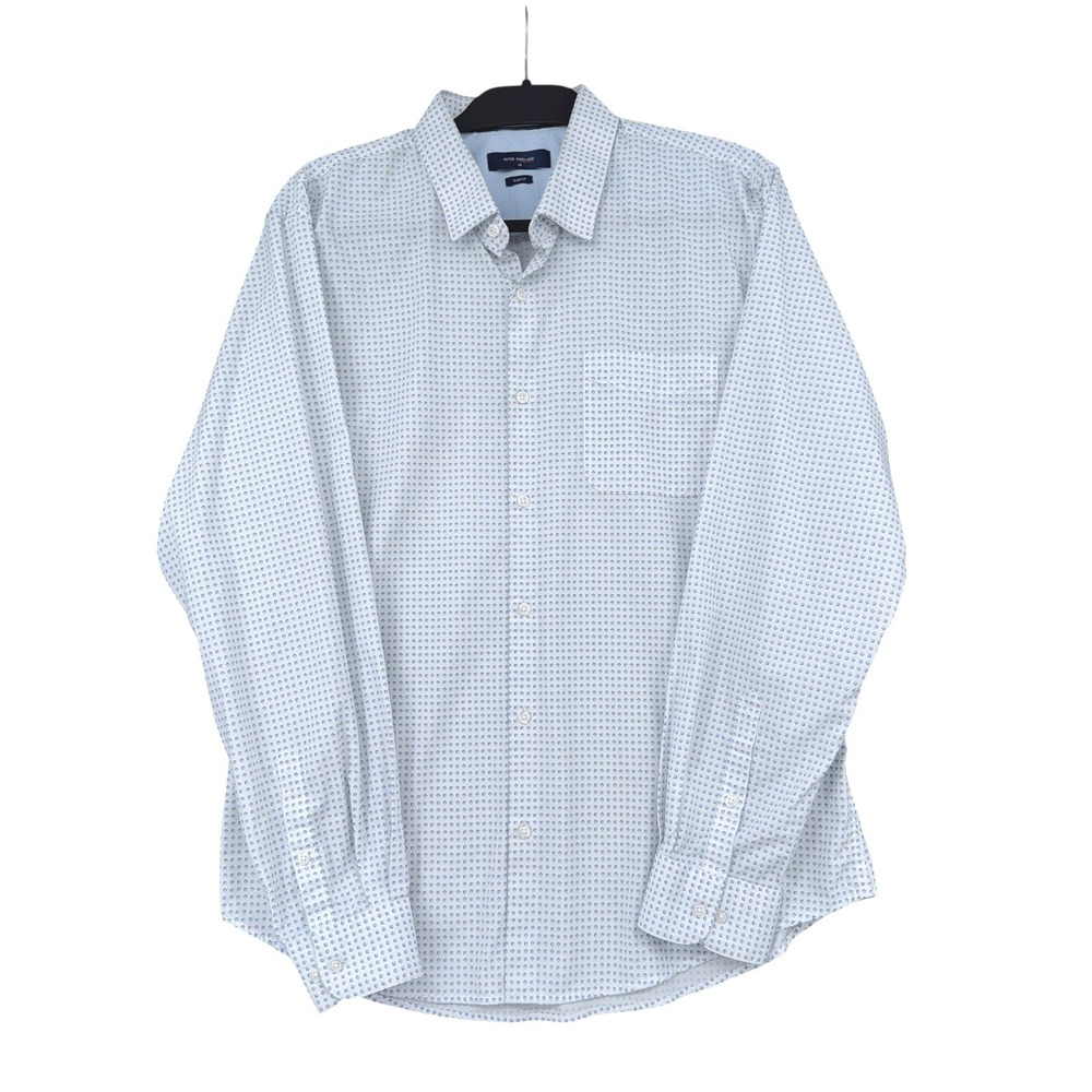 Peter England Mens Slim Fit Long‎ Sleeve Button Down Shirt White Geometric 44 XL